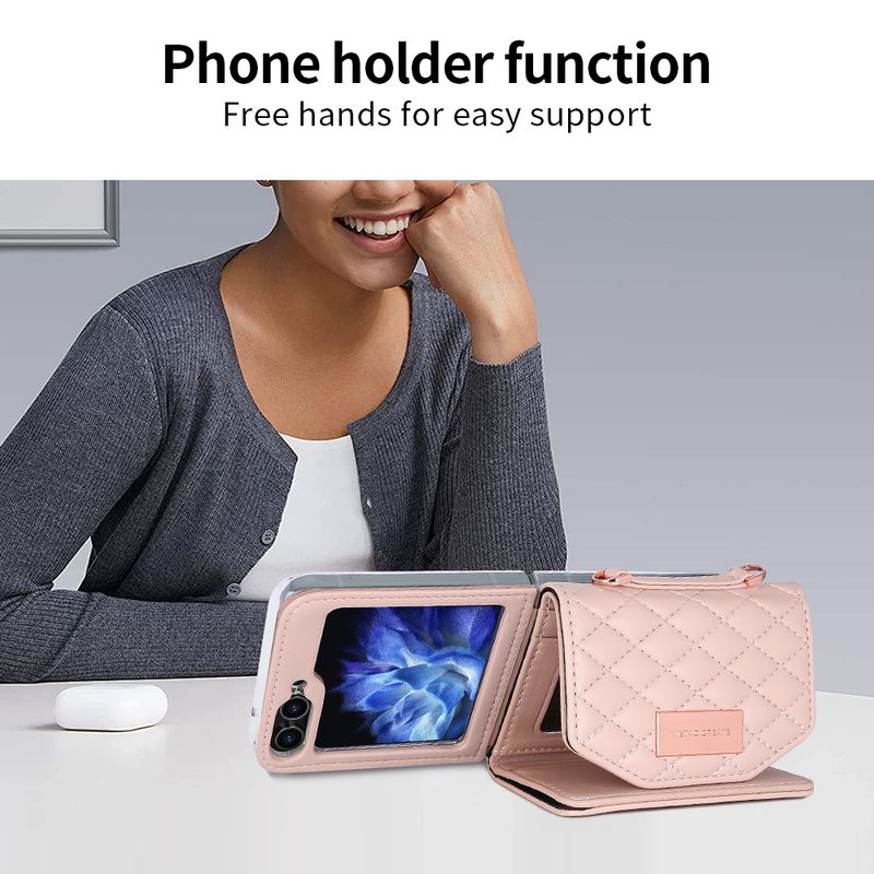 Axelremsfodral i läder med korthållare och plånbok för Samsung Galaxy Z Flip 6 5 4 3 5G, Flip6 Flip5, rem med diamantformad trippelvikning_voghion.com