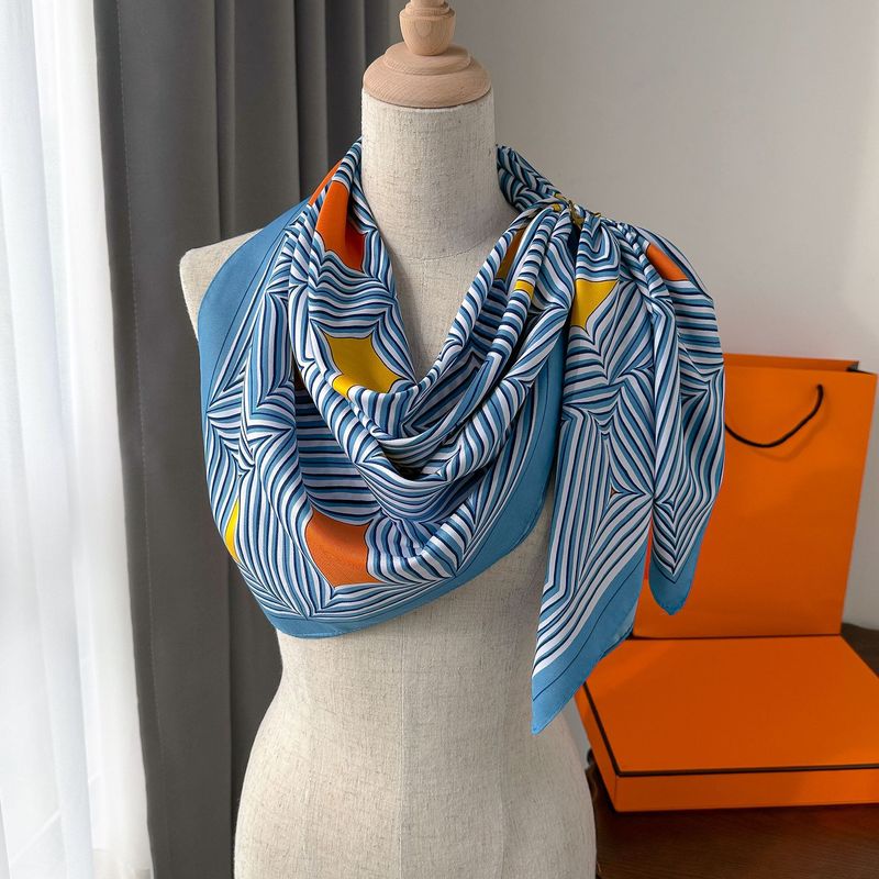 Sciarpa quadrata a righe nuova autunno 2023 da donna, edizione coreana, fascia per capelli in seta stampata, scialle con protezione solare_voghion.com