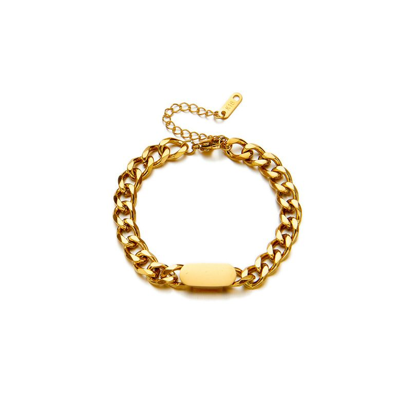 Fashion Niche Design Smooth Rectangular Plate Thick Chain Heavy Metal Minimalist Style High-end Versatile Bracelet_voghion.com