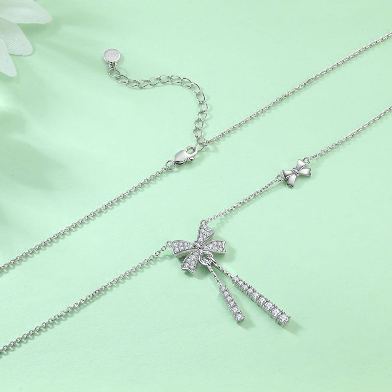 Collana con fiocco regolabile e nappa - Catena per clavicola con ciondolo personalizzato in argento Sterling S925 (gioielli all'ingrosso di lusso leggero)_voghion.com