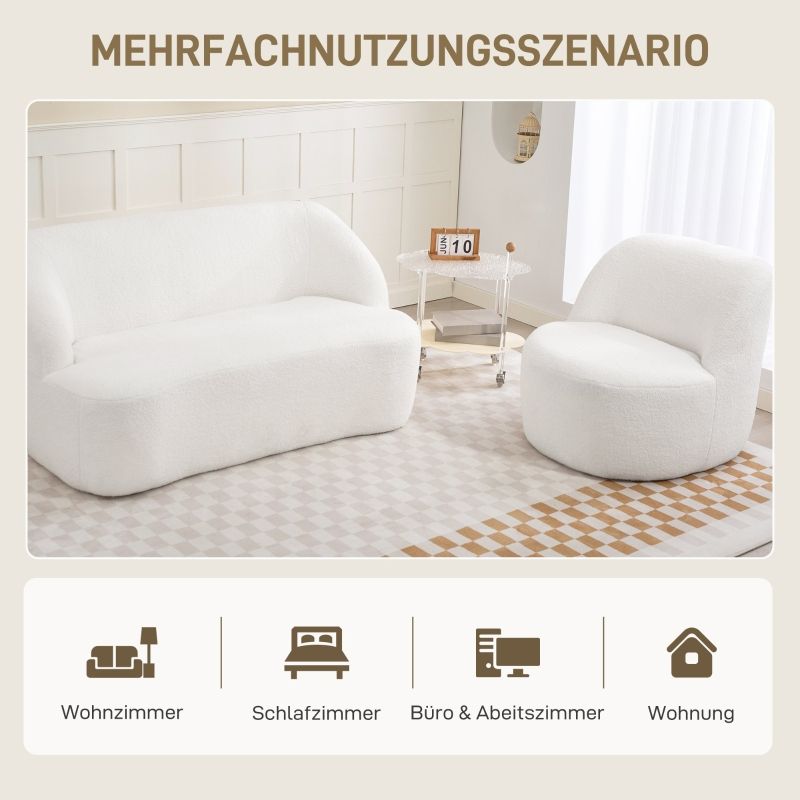 Moderner Sessel Mit Fleece-Polsterung, Kuschelig, Für Wohnzimmer, Cremeweiß_voghion.com