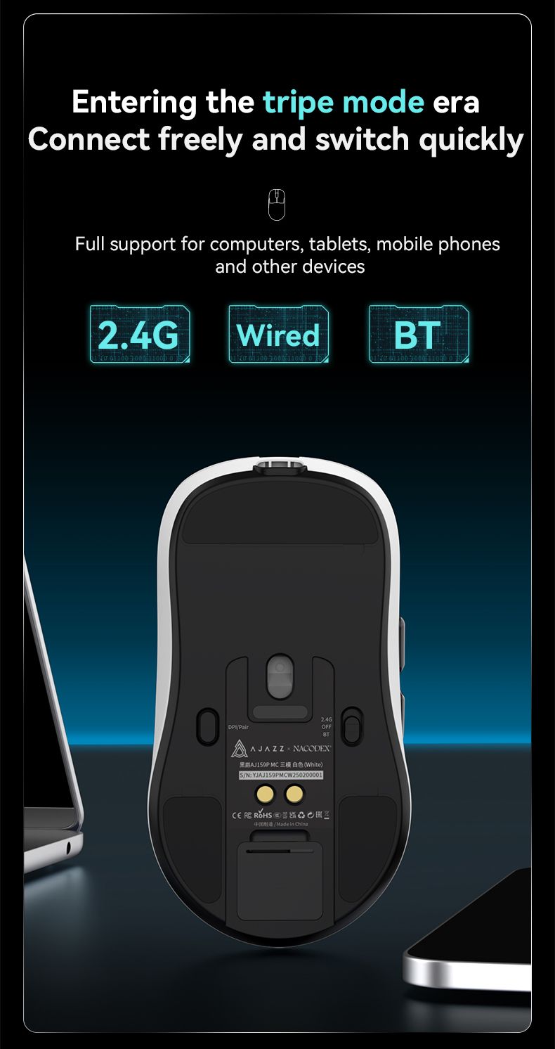 AZZ 59P MC Tri-mode Wired BT Wireless With Magnetic Charging Base Max 12000DPI Gaming Mouse For PC_voghion.com