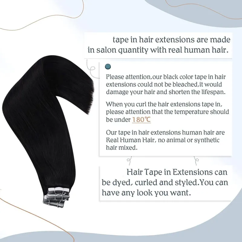 Tape In Human Hair Extensions 16-26 Inch Straight Natural Black 100% Remy Skin Weft Adhesive Glue On For Salon High Quality_voghion.com