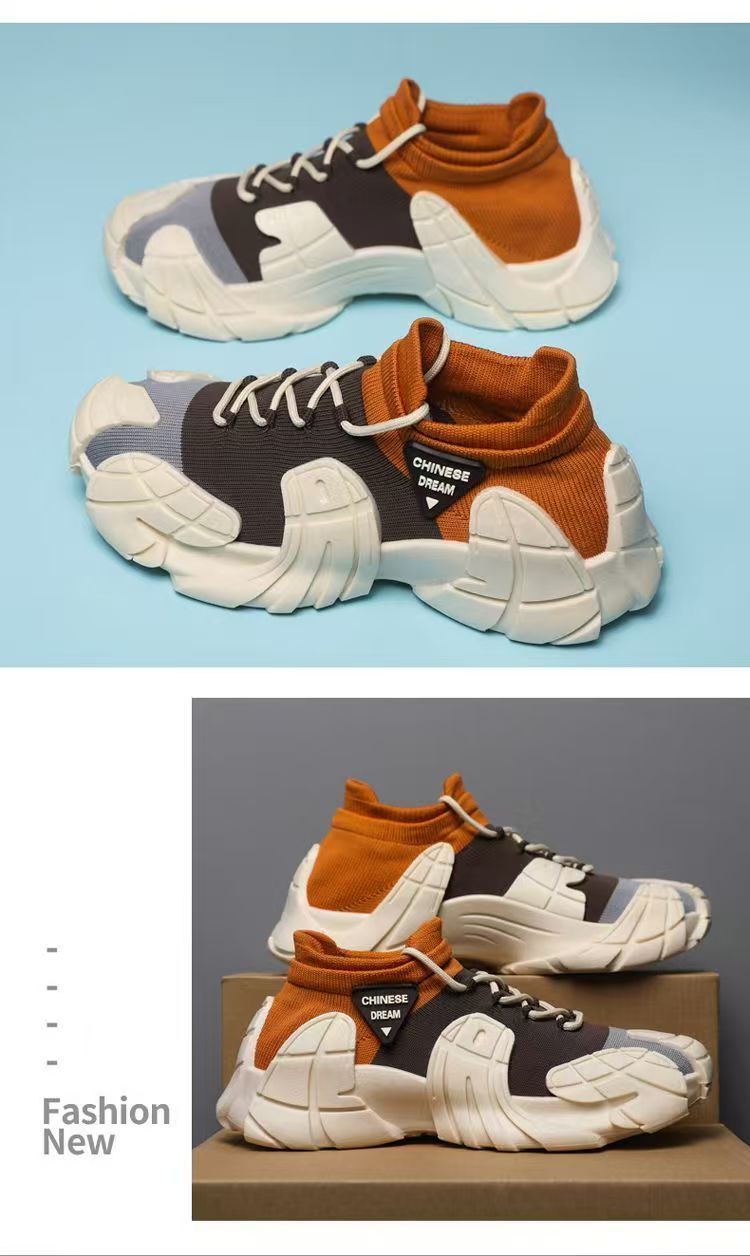 Men's New Thick-Soled Lightweight Sock Mouth Casual Shoes Youth Fashion Color-Block Sneakers_voghion.com