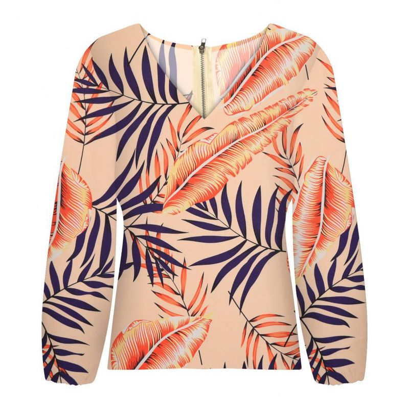 Camicetta da donna con stampa floreale, scollo a V, maniche lunghe - Elegante top casual per il lavoro e l'uso quotidiano (S-2XL, vari colori)_voghion.com