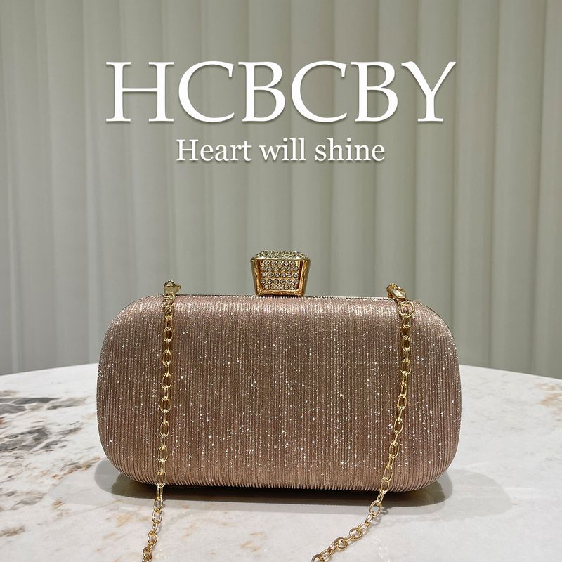 Borsa a mano piccola di lusso lucida color oro champagne, splendida borsa da sera da donna, elegante borsa da sera alla moda e di temperamento_voghion.com