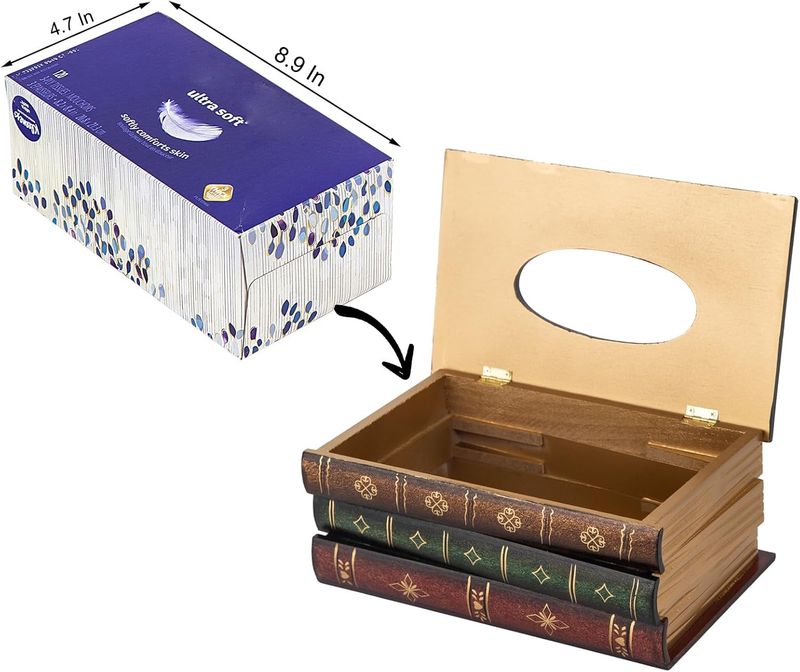 Refined Classic Wooden Antique Book Box Cover Rectangular Tissue Dispenser Paper Set Napkin Holder Home Decor Bathroom_voghion.com