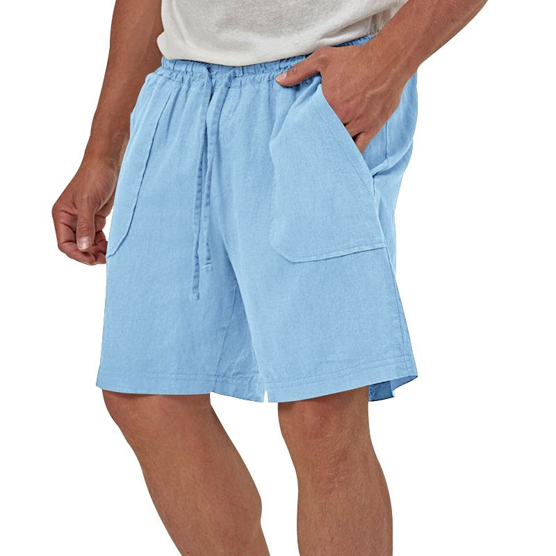 Pantaloncini da spiaggia snellenti in cotone e lino da uomo, nuovi, estivi 2023, con elastico in vita e tinta unita_voghion.com