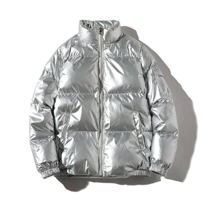 Doudoune pour homme - Manteau d'hiver épais et ample à col montant brillant, extérieur en polyester léger (argenté/noir/bleu, M-5XL)_voghion.com