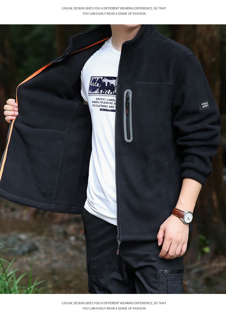 Giacca in pile da uomo, leggera, calda, con collo alto, per attività all'aperto, con cappuccio, softshell, per autunno e inverno_voghion.com