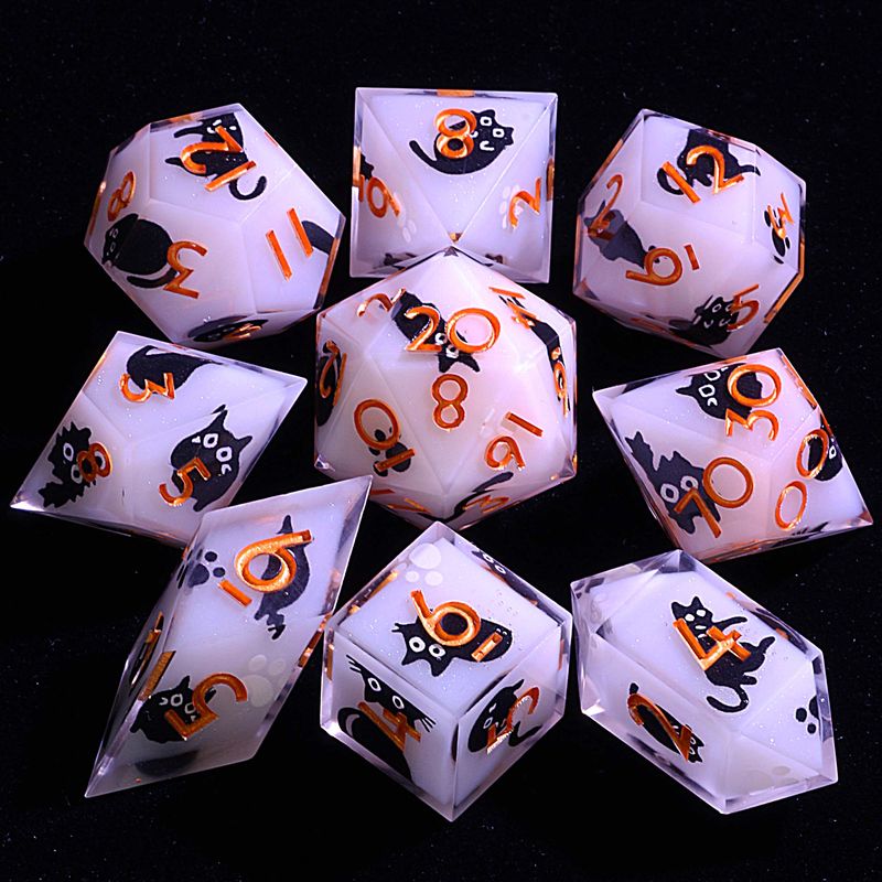 9 set di dadi poliedrici in resina D&D Midnight Kitten Edict per Dungeons & Dragons RPG_voghion.com