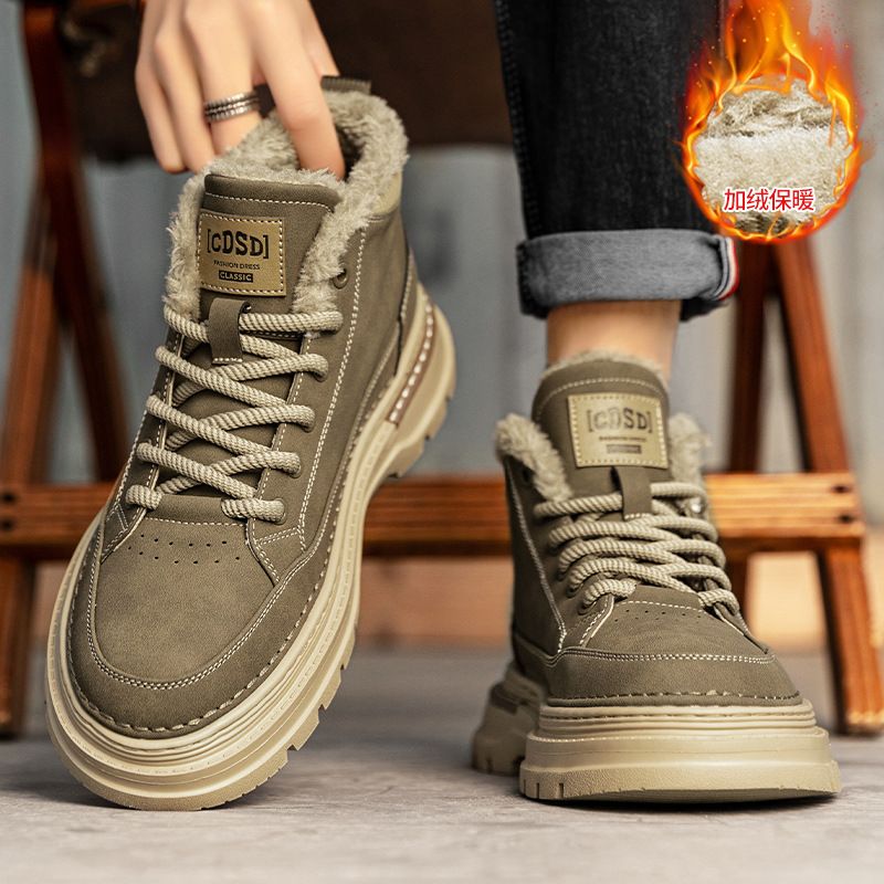 European Warm Series Martin Winter Fleece Lined Thickened Warm High-top Work Shoes British Style Men's Mid-top Snow Boots_voghion.com