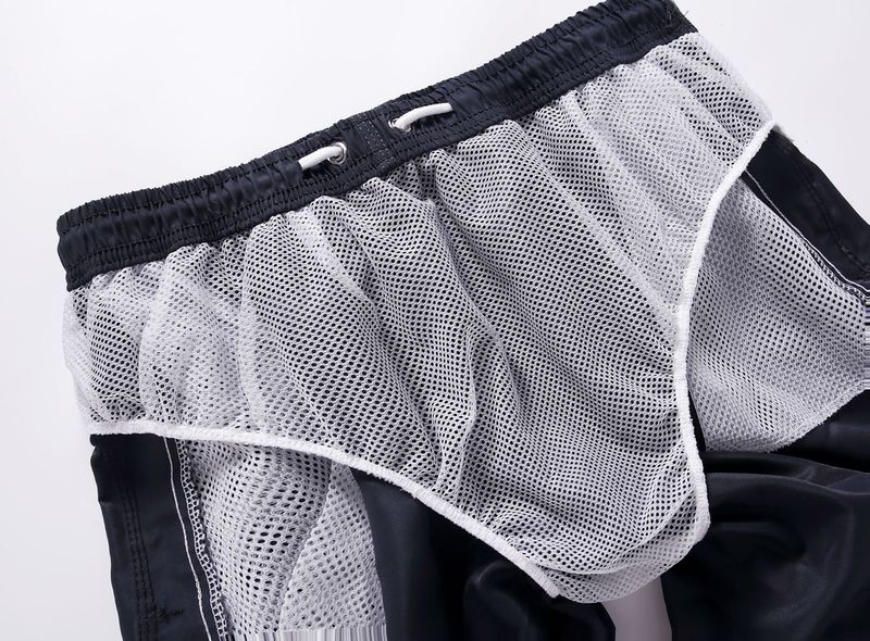 Polyesterfaser Herren Vierviertel Fünfviertel Schnelltrocknende Schwimmshorts mit Innenfutter Sport Strandshorts_voghion.com