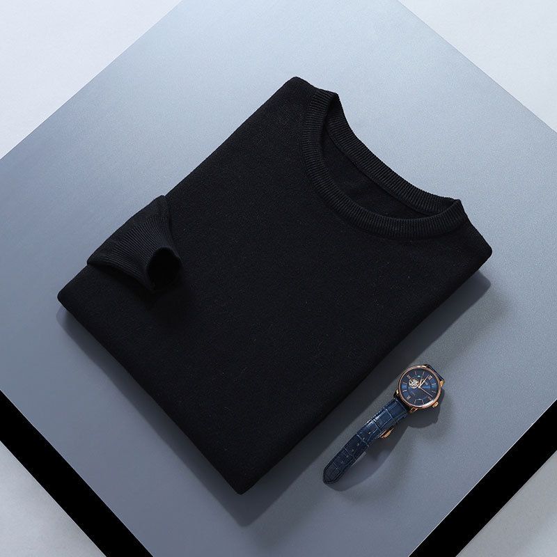 Herbst Winter Neue Herren Rundhals Casual Pullover Lose Plus Größe Einfarbig Langarm Pullover Innere Strickwaren_voghion.com