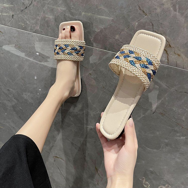 Sandali in stile etnico da pescatore da donna da indossare in estate, taglia 41-43, grande tessuto in erba che assorbe il sudore con fondo piatto_voghion.com