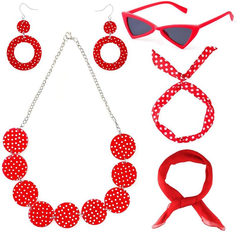 Halloween Party Cosplay Retro 1950s Dress Up Polka Dot Earrings Earrings Headband Set_voghion.com