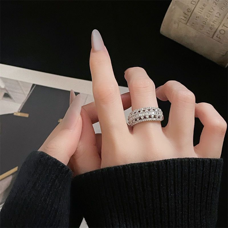 Zircon Inlaid Full Diamond Open Ring, Horseshoe Star, Exquisite, Light Luxury, High-end Feeling, ISN Style, Super_voghion.com