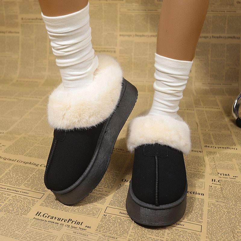 Botas de neve femininas plataforma com bico arredondado forrado com pelúcia_voghion.com