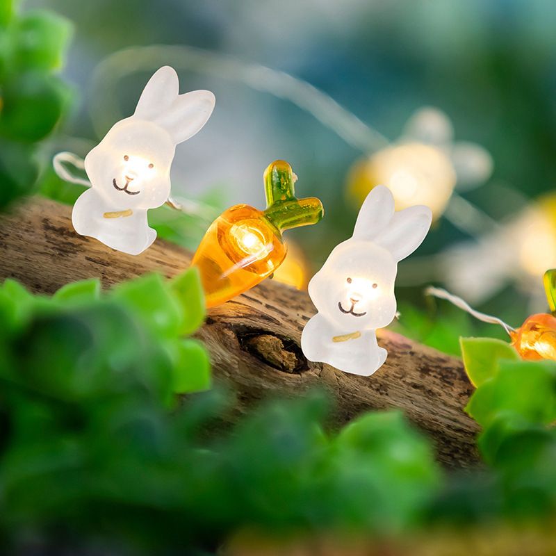 Lampa z drutu miedzianego LED, lampa dekoracyjna z królikiem, marchewką, jajkiem, lampą z drutu miedzianego, wielkanocnym sznurem świetlnym_voghion.com