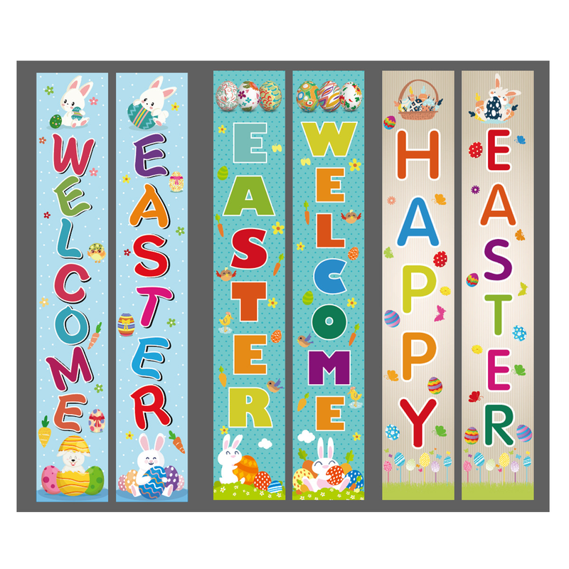 Easter theme party decoration rabbit eggs hanging flag door width polyester cloth couplet_voghion.com