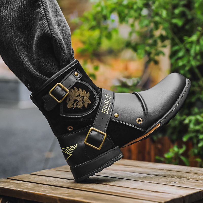 Western Cowboy Boots for Men Boot Embroidery Shoes Square Toe Mid Calf_voghion.com