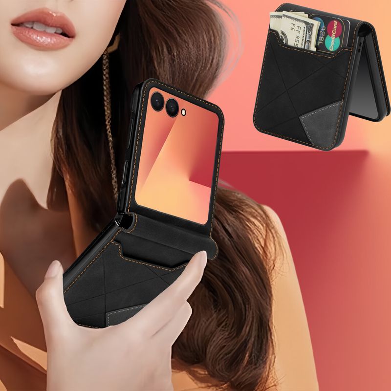 Compatible With Samsung Foldable Z Flip7 6 5 4 3 Solid Color Flip Card Slot Stand Fashion Phone Case_voghion.com
