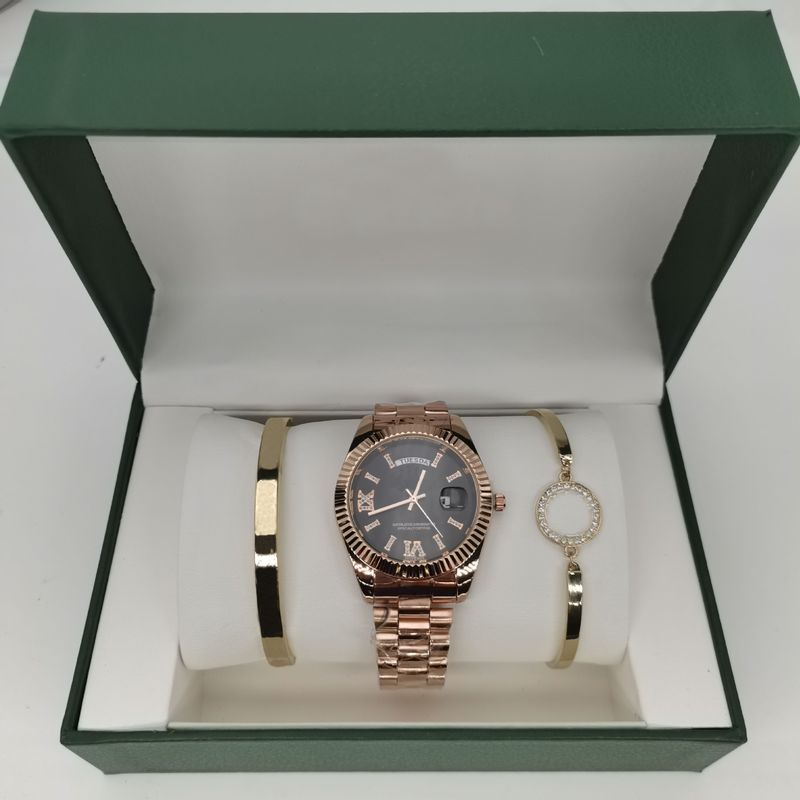 Three Piece Steel Strip Men's With Dual Calendar, Business Quartz, Night Light Waterproof, Non Mechanical Movement_voghion.com