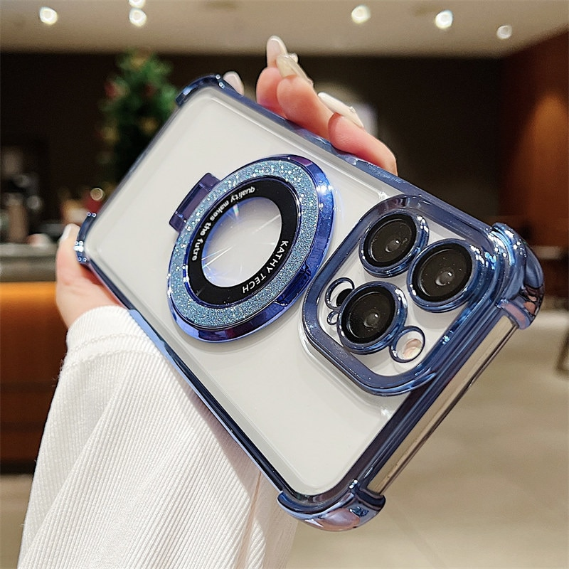 Nové pro MagSafe Case 15 Airbag nárazuvzdorné magnetické průhledné silikonové pouzdro pro iPhone 11 12 13 14 Pro Max_voghion.com