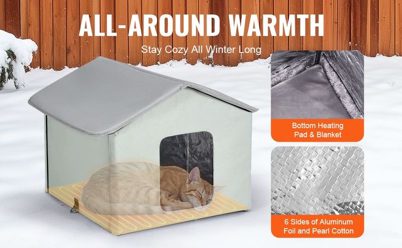 VEVOR Heated Cat House Foldable Kitty Shelter With Heated Pad Green Middle_voghion.com