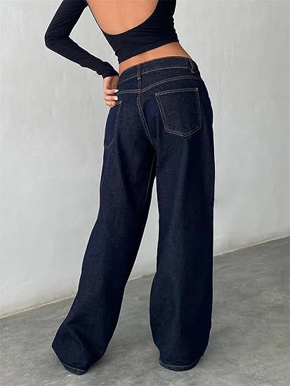 Sieviešu apģērbi ar zemu vidukli neelastīgi mazgāti taisni džinsi sievietēm rudens jaunas ielas platas džinsa bikses sievietēm_voghion.com