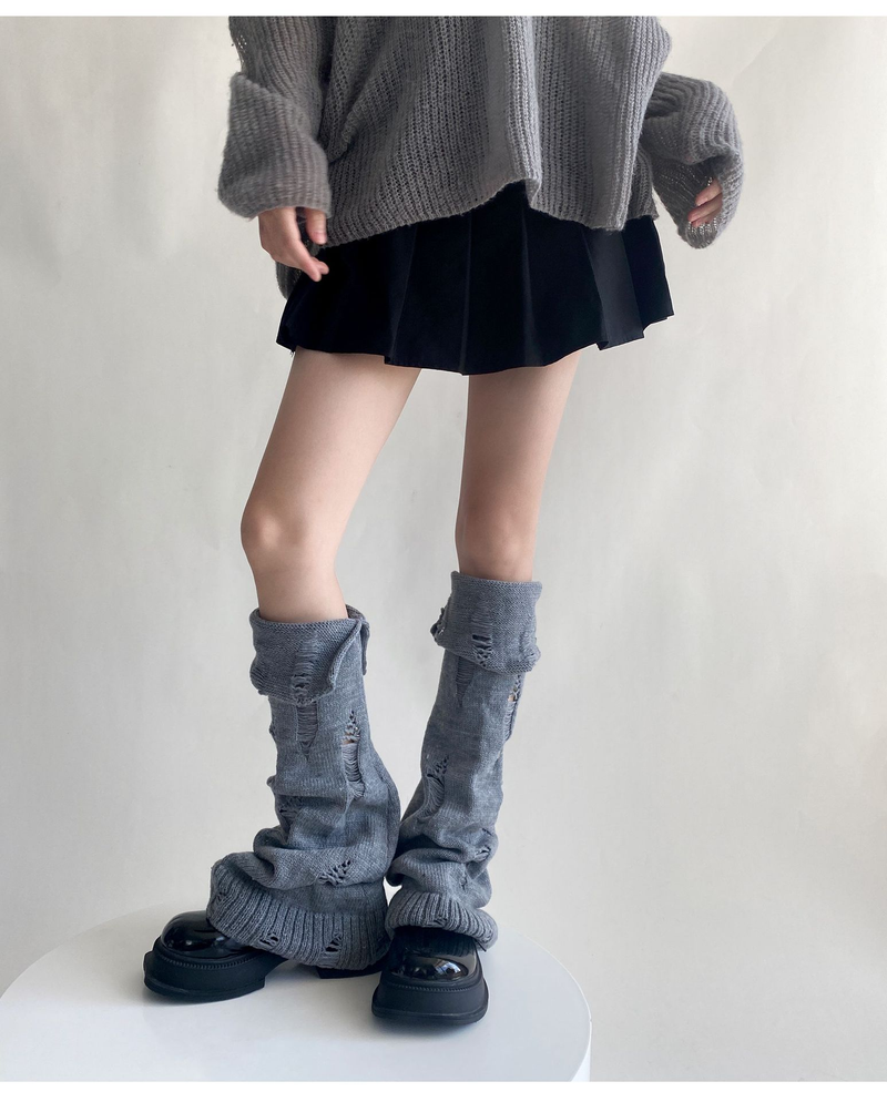 Jambières en tricot et daim pour femme, style automne/hiver_voghion.com