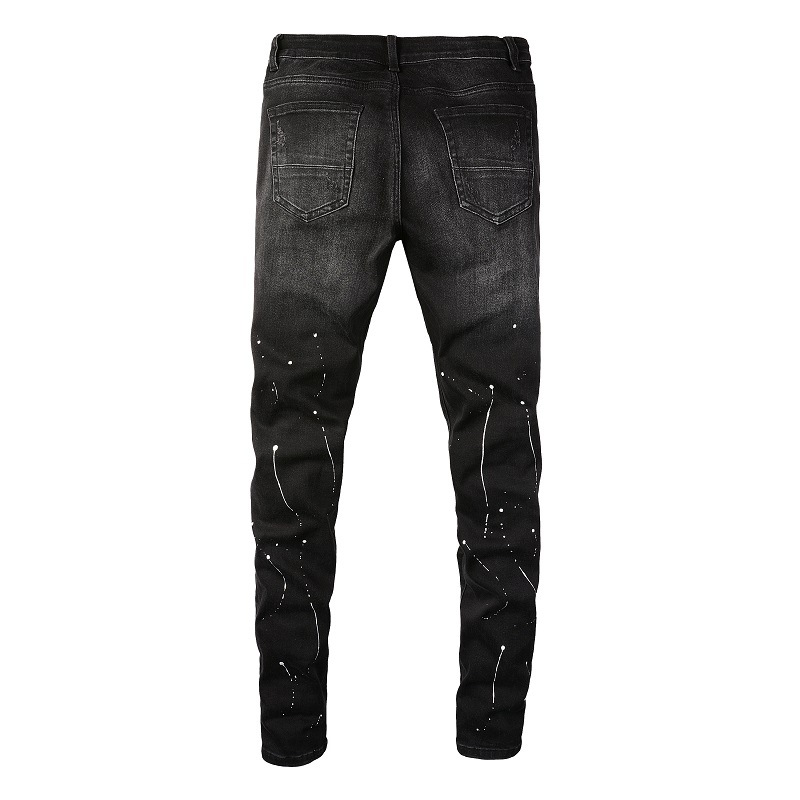 Vīriešu džinsi Moderns zīmola Paint Hole Patch Vīriešu džinsi Slim Fit_voghion.com