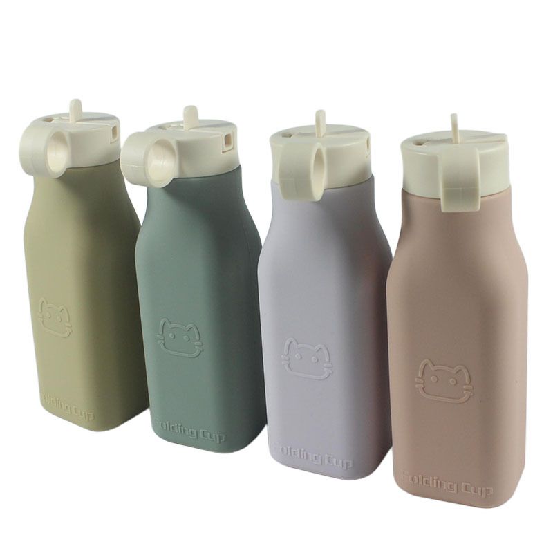 Outdoor Sports Portable Student Handy Cup Spout Silicone Foldable Water Bottle_voghion.com