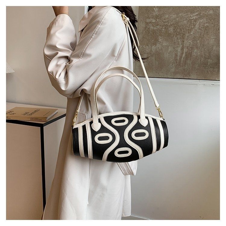 Tianzhu Women, borsa a tracolla in stile etnico, da donna, a tracolla singola per uscire, blocco di colore bianco e nero_voghion.com