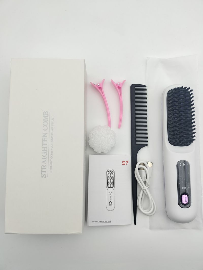 Wireless Ionic Hair Straightener Brush - Ceramic Heating & 2-In-1 Styling (Rechargeable Fast Heating Frizz-Free Hair)_voghion.com