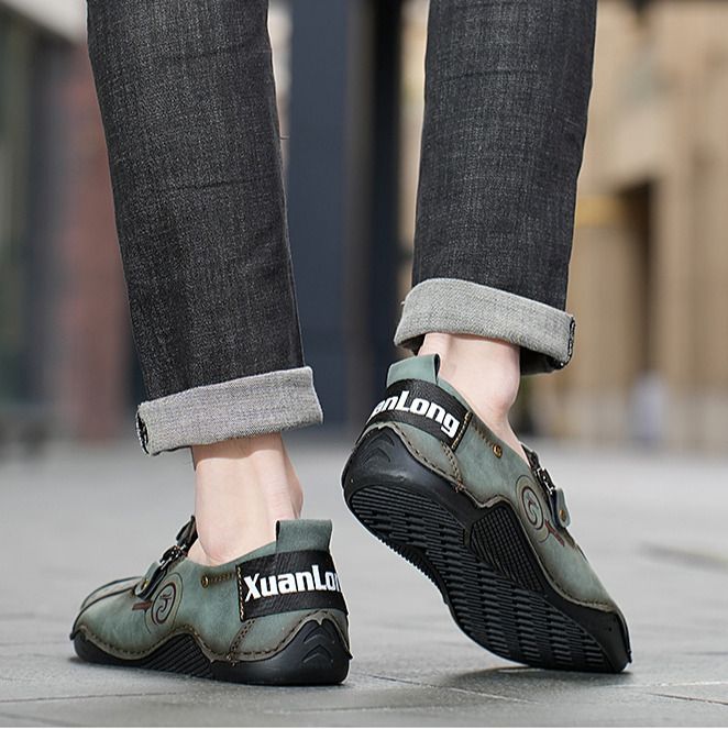 Spring and summer 2024 new oversized perforated breathable casual bean shoes, zipper men's shoes_voghion.com