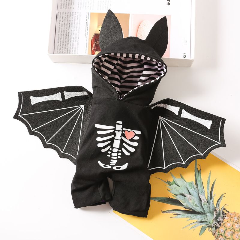 Huisdierhond Halloween Vleermuis Staande Grappige Skelet Rechtopstaande Outfit Teddy Mopshond Vleugels Kostuum_voghion.com