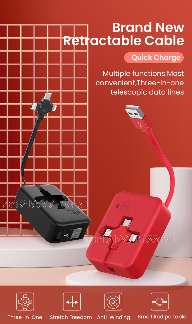 Retractable 4in1 USB Type C Micro USB for iPhone 14 13 12 11 Pro With Phone Stand 3in1 2in1 Charging Charger harging harger_voghion.com