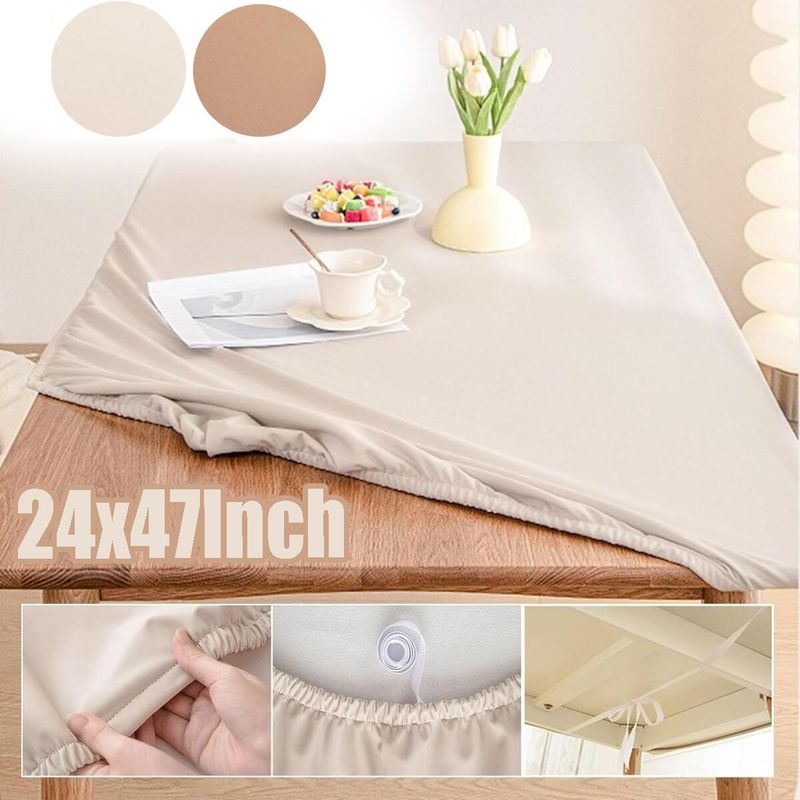 PU Stretch Fitted Rectangle Tablecloth With Elastic Edge 42 X 72 Inch Spandex Stretch Beige Brown Table Cover For Dining Supplies Picnic Outdoor Furniture Protect_voghion.com