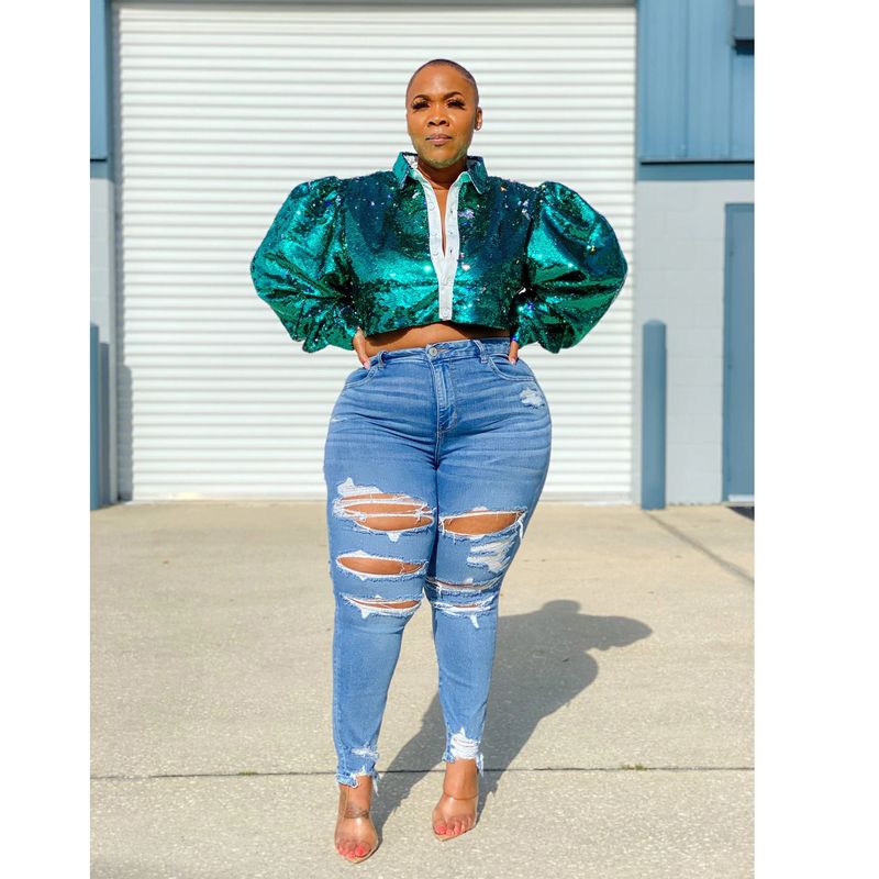 Women's clothing HSF2381 large size women's clothing personalized ripped slim stretch denim petite pants_voghion.com