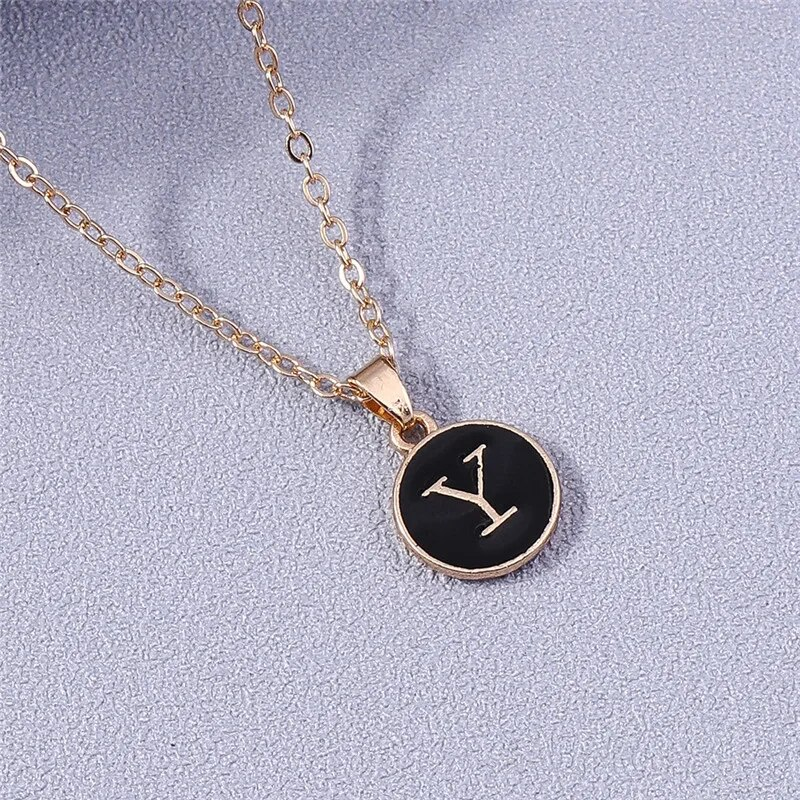 Collier avec pendentif en 26 lettres avec initiales de nom pour femme, collier en émail de l'alphabet A à Z, cadeaux d'anniversaire pour filles, accessoires de bijoux_voghion.com