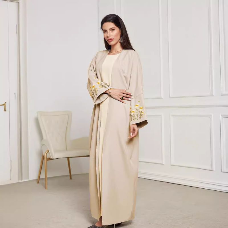 Verve 2025 Neue Kleidung Muslimischen Mode Elegante Strickjacke Bestickt Kleid Abaya_voghion.com