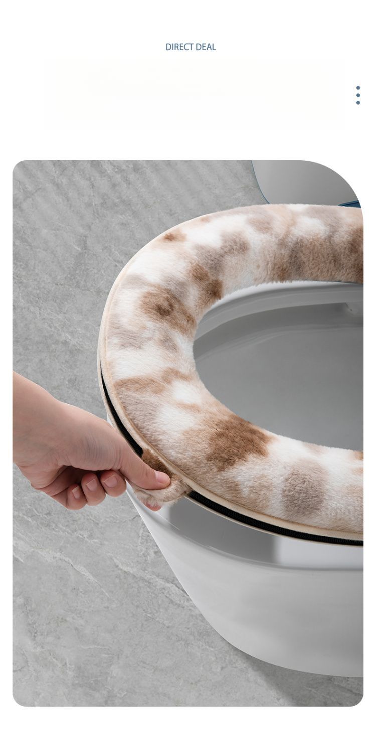 Coussin de siège de toilette épais en peluche avec anneau de fermeture éclair et motif dessin animé, universel pour l'automne et l'hiver_voghion.com
