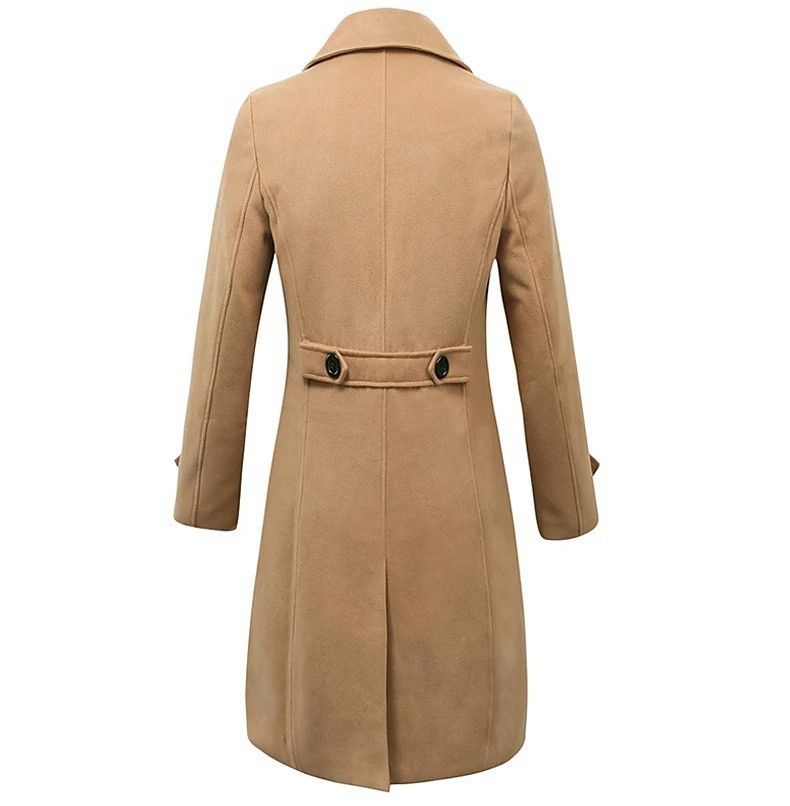 Klassischer zweireihiger Mantel aus Wollmischung für Herren – Slim Fit Trenchcoat mittlerer Länge in Unifarben (Anthrazit, Schwarz, Khaki, Hellgrau)_voghion.com