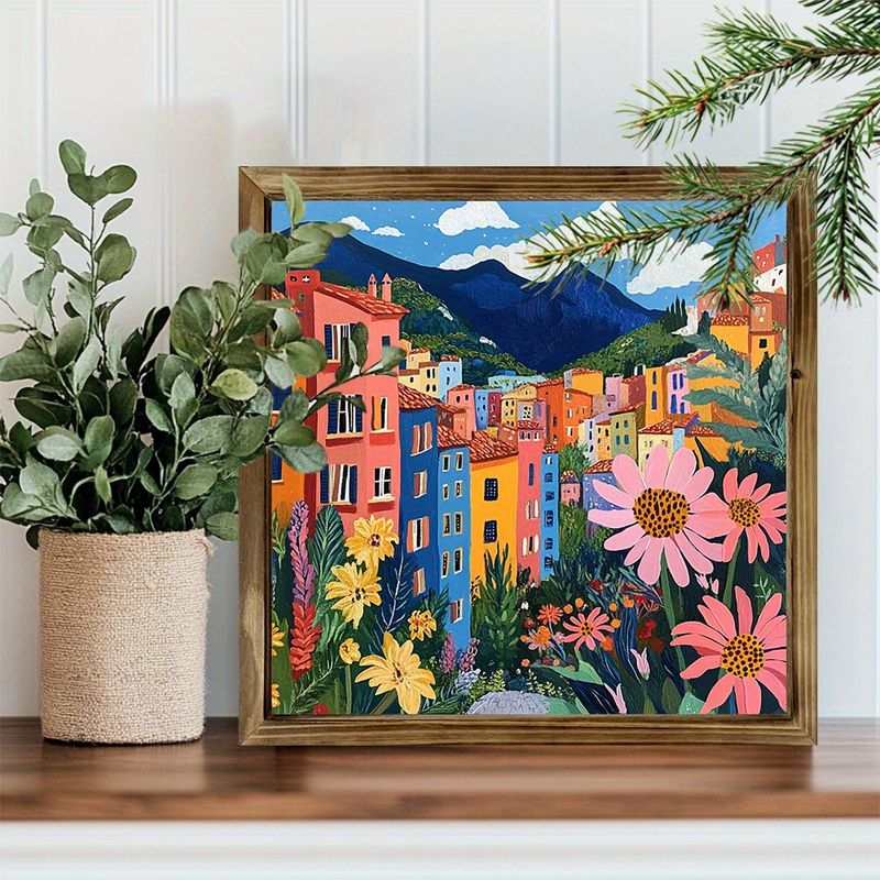 "8x8" Boho Flower Market Wood Sign - Retro Framed Wall Art For Kitchen, Garden & Office | Summer Decor | Holiday Gift_voghion.com
