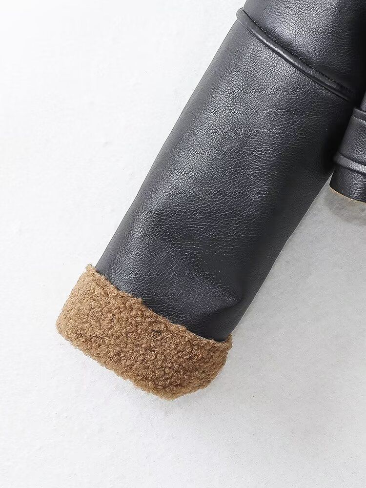 Women's clothing 2024 autumn and winter new fashion velvet lining motorcycle jacket_voghion.com