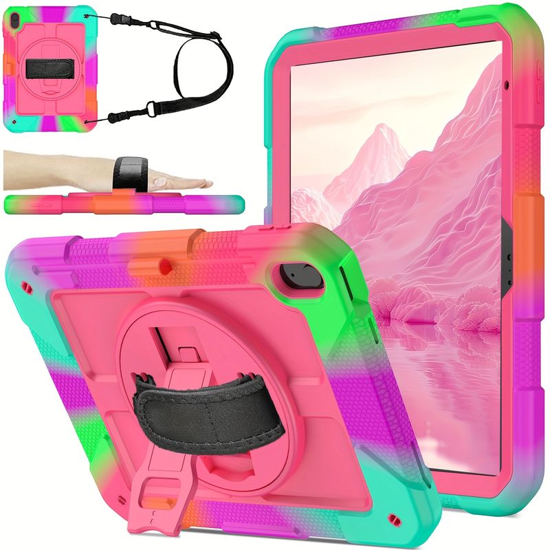 11-Inch Protective Case For Tablet, Shock-proof Jacket With 360-degree Rotating Bracket, Pen Slot And Portable Shoulder Back Design, Black._voghion.com