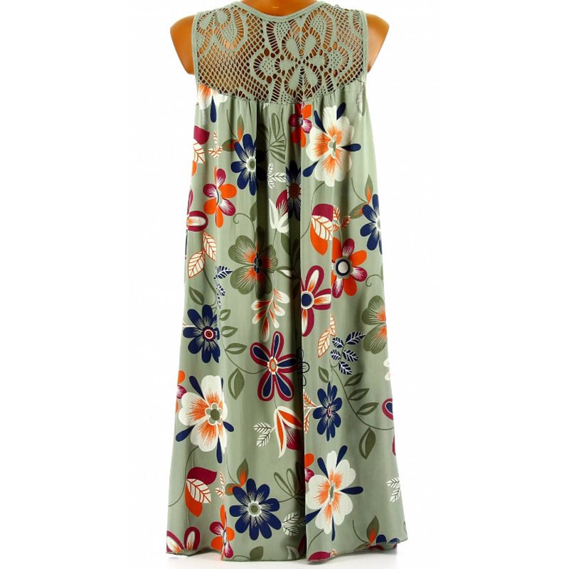 2022 Women's Sleeveless Head Lace Printed Large Swing Tank Top Dress_voghion.com
