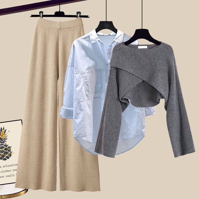 Women’s Clothing Fashion autumn suit women sweater women new large size women's shirt wide leg pants three piece knitted slim_voghion.com