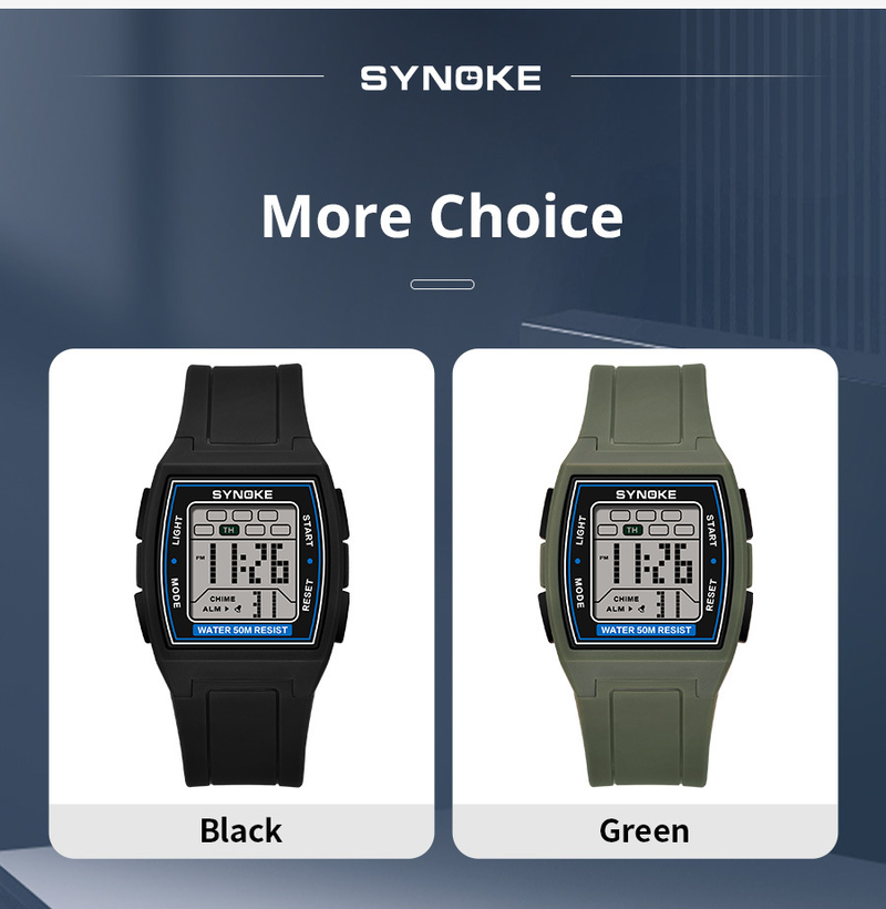 SYNOKE Sport elektronische Uhr Herren multifunktionale quadratische Retro leuchtende wasserdichte Outdoor-Studentenuhr_voghion.com